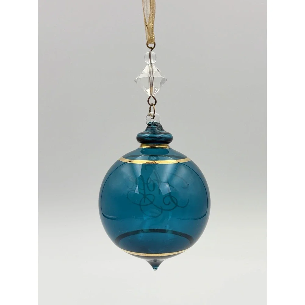 Hallmark Keepsake Ornament Perfect Harmony Etched Glass Blue Gold 2002 Vintage